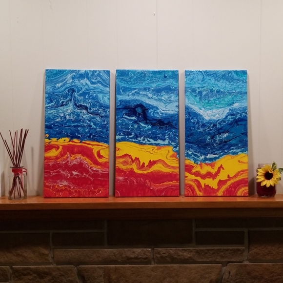 10"x20" (set of 3) Handmade Paint Pour - Picture 1 of 7